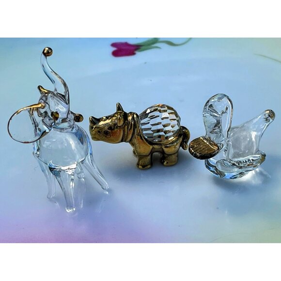 Vintage 1970s Lot 3 Miniature blown glass animals Duck, elephant, Rhino - Picture 8 of 8
